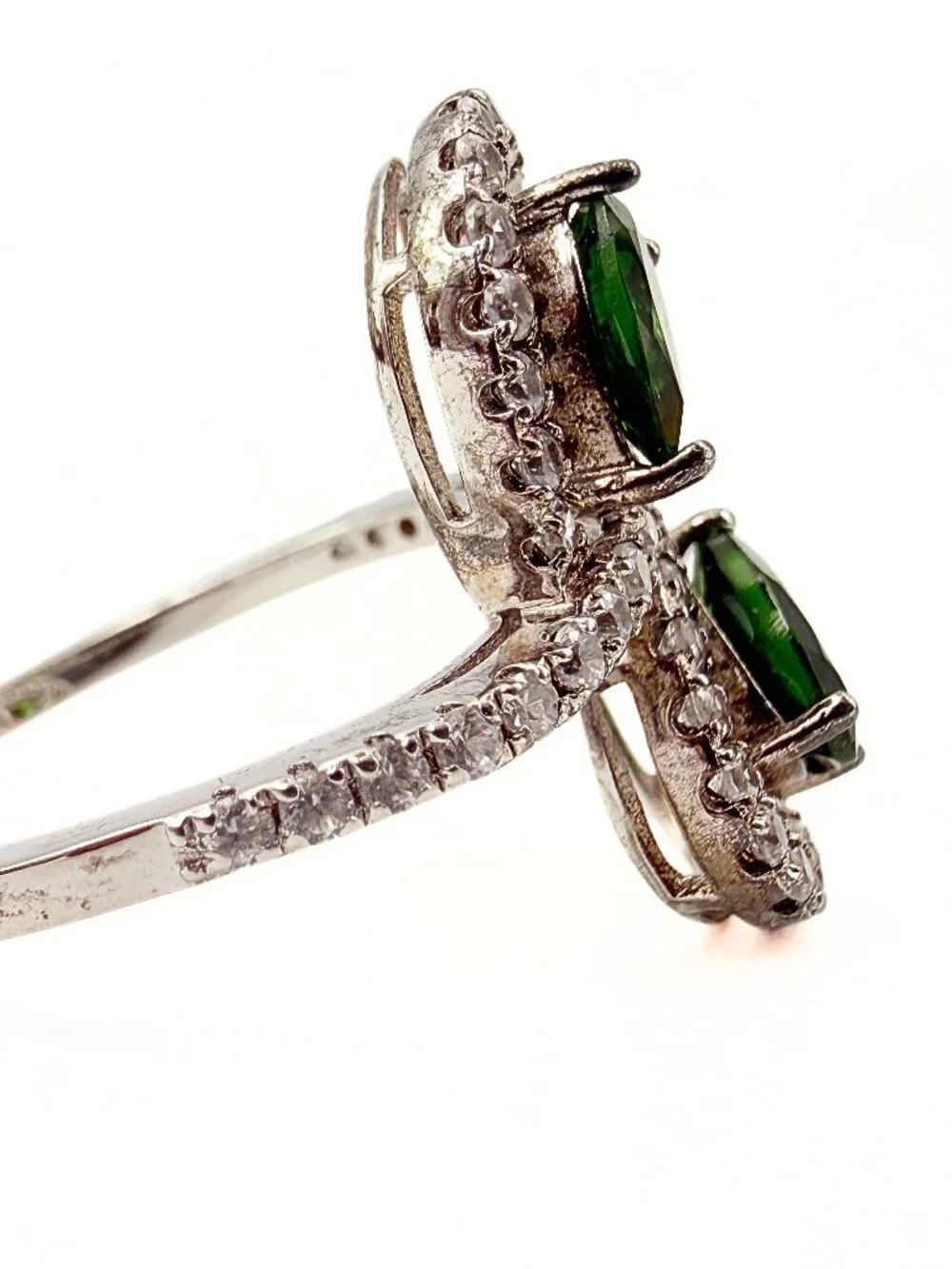 Marked Sterling Silver Rhodium Plate Tourmaline Toi Et Moi Bypass Ring Sz 10